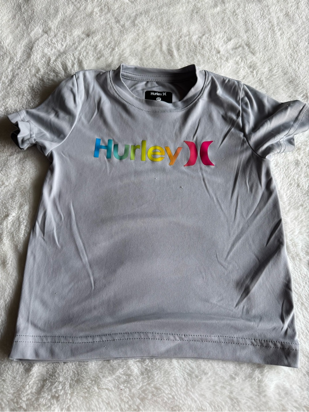 Hurley Kids' Short Sleeve Tee in Light Gray with Rainbow Logo UPF 50+